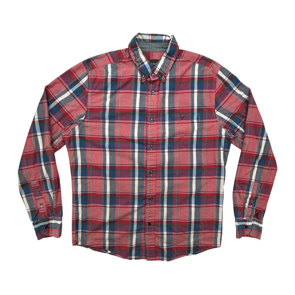No Boundaries Shirt Mens Medium Cherry Multi Plaid Button Down Long Sleeve